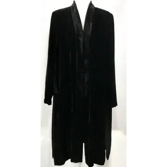 EILEEN FISHER Long Black Velvet Kimono Silk Blend Open Front Pockets Xlarge - Picture 5 of 5
